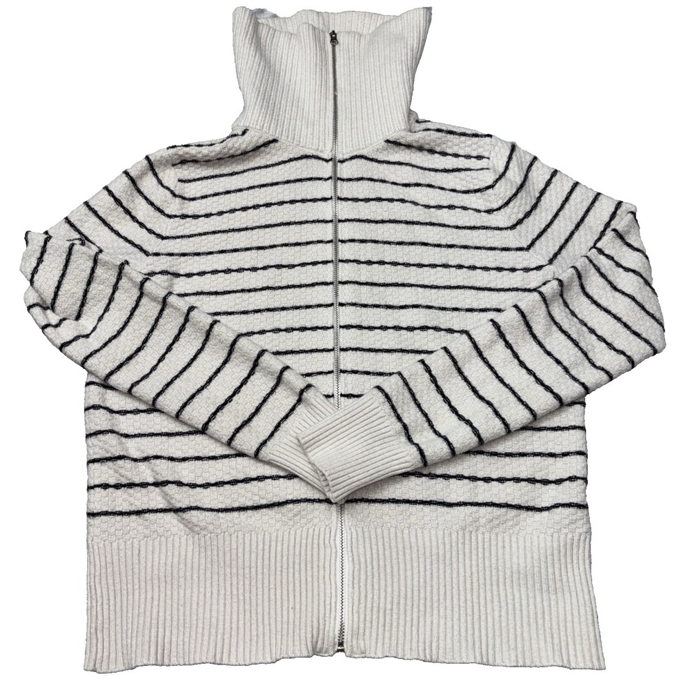 Love Scarlet Sweater Turtleneck Med White Zip Front Black Striped